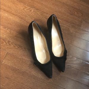 J.Crew kitten heel black suede heels with bow